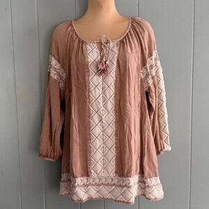 Boho‎ embroidered peasant blouse tunic top Solitaire XL bohemian renaissance